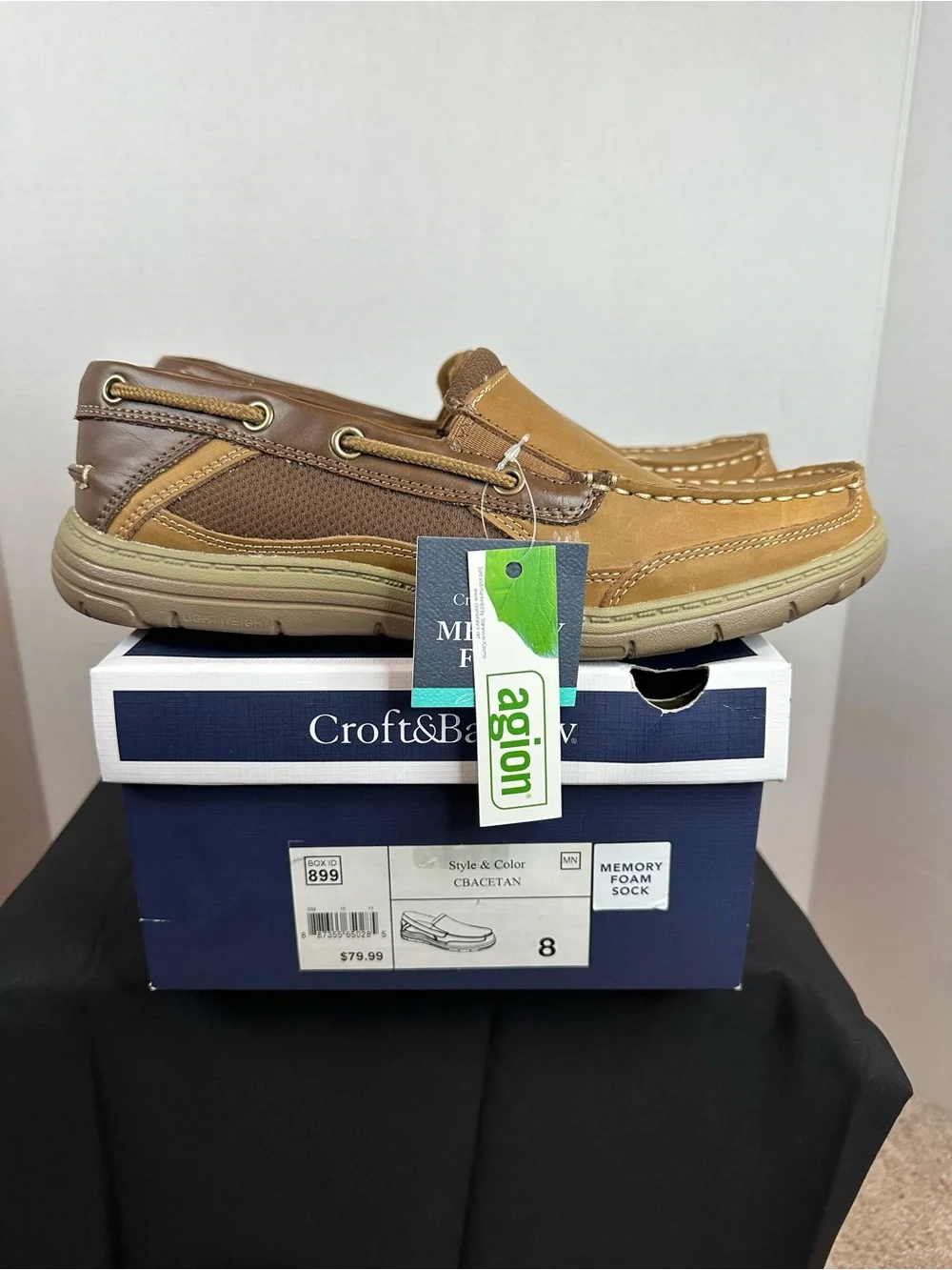 croft & barrow Tan Leather Slip-On Men's Loafers, memory foam, size 8